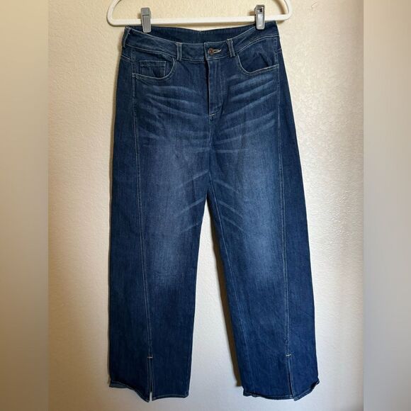 WEEKEND MAX MARA Wide Leg Barrel Jeans Split Hem Sz 29 in Dark Wash High Rise - Picture 1 of 9